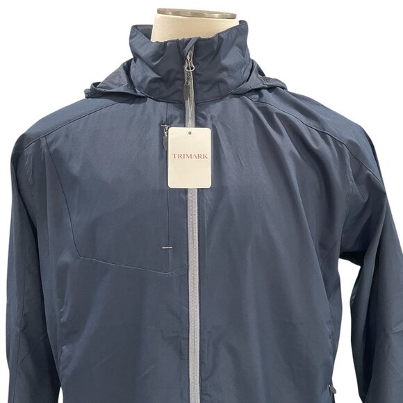 Trimark Mens Navy Lightweight Windbreaker Jacket Hooded Outdoor Hiking Large - Picture 5 of 11